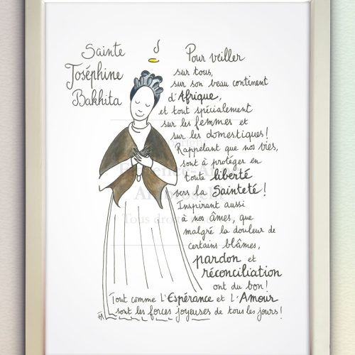 Cadre sainte josephine bakhita en noir et blanc